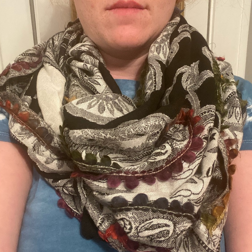 Embroidered circle scarf